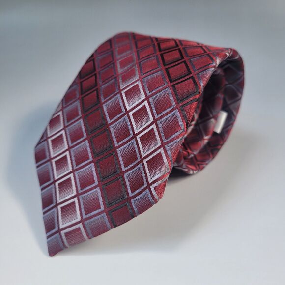Van Heusen Red black grey stripe geometric squares polyester tie slim - Picture 7 of 8